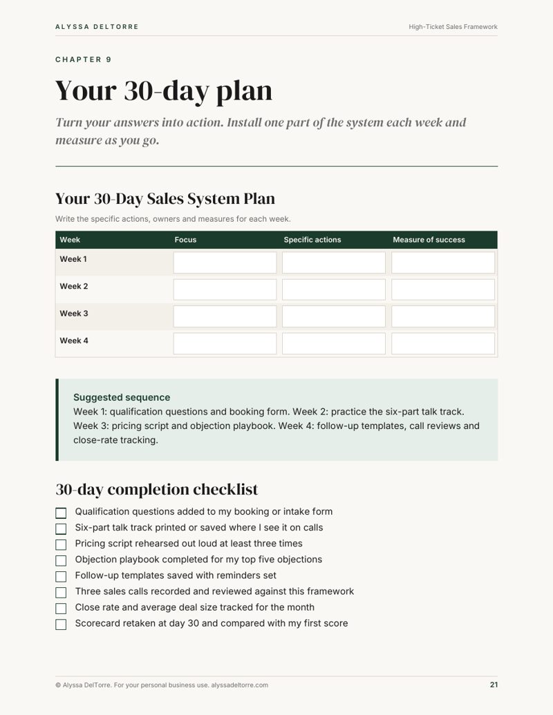 High-Ticket Sales Framework sample page
